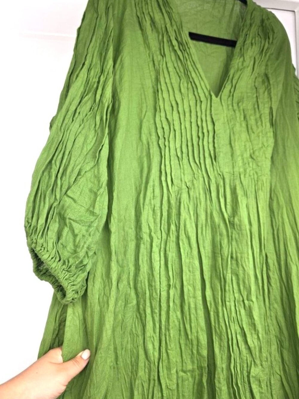 NEW Green Cotton Boho Maxi Dress – Oversized Relaxed Fit with Pockets Thailand - Picture 5 of 10